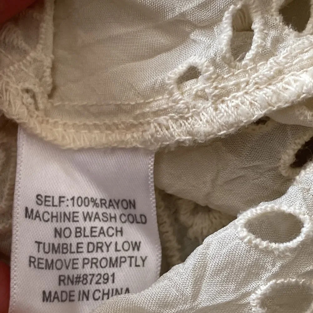 Johnny Was sz M sheer ivory long sleeve v neck w/ tie detail excellent condition - Picture 10 of 11